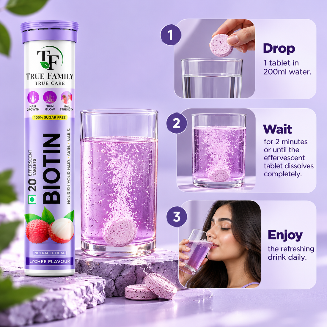 Biotin Effervescent Tablets – Lychee Flavour | 20 Tablets