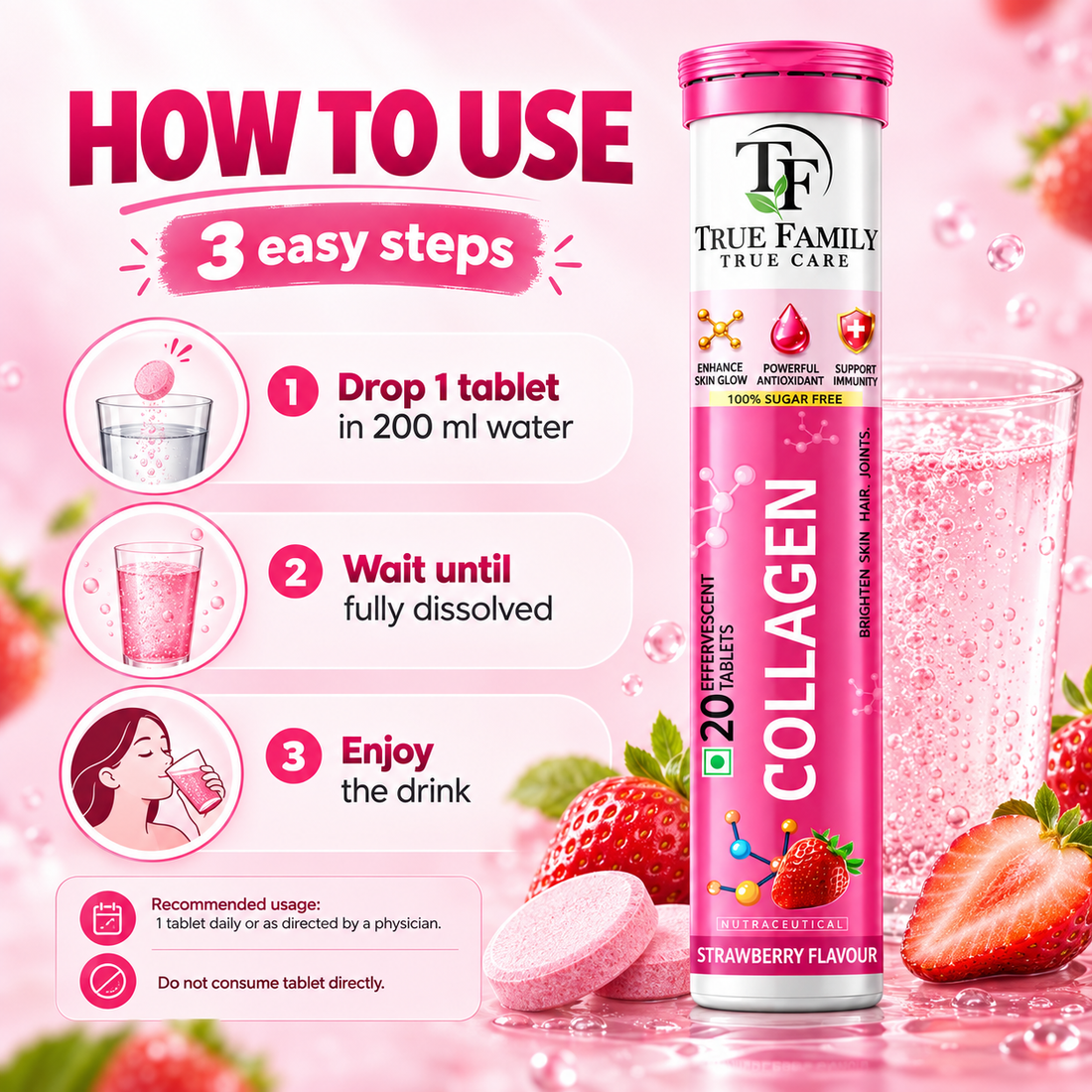 Collagen Effervescent Tablets – Strawberry Flavour | 20 Tablets