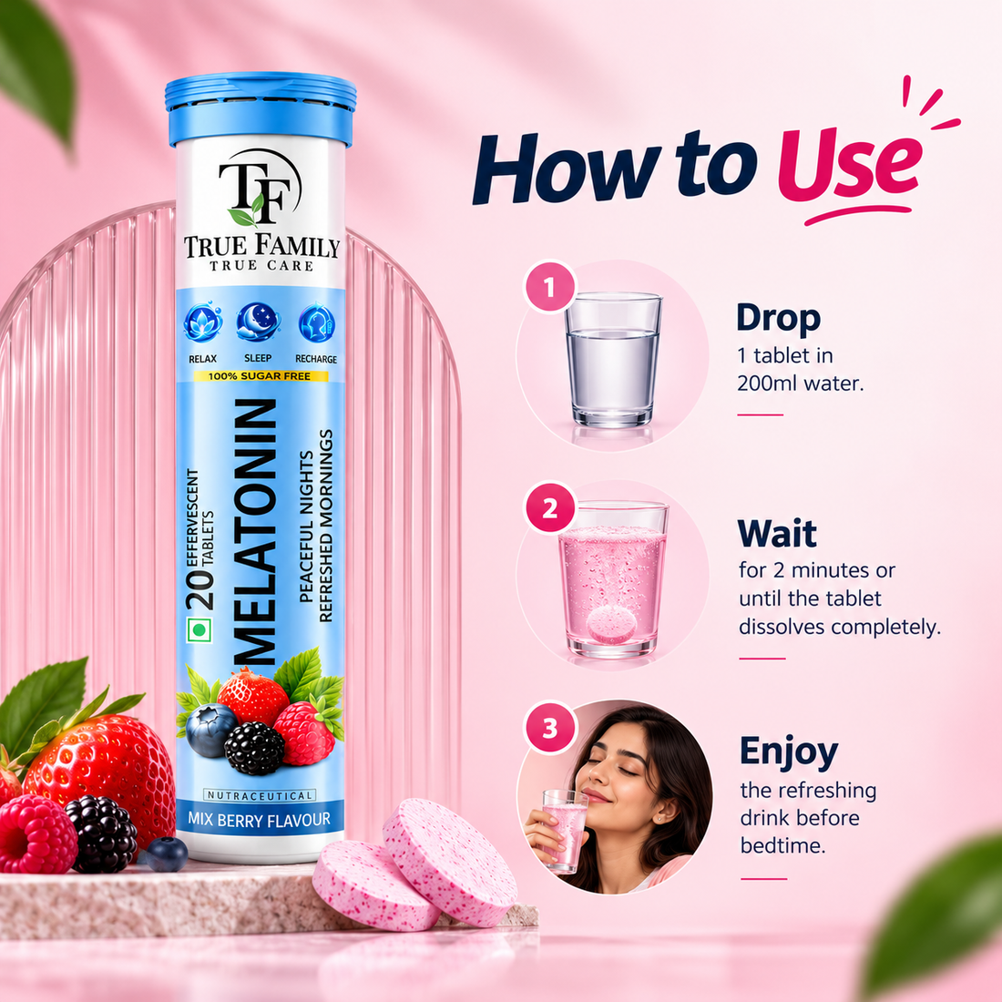 Melatonin Effervescent Tablets – Mix Berry Flavour | 20 Tablets