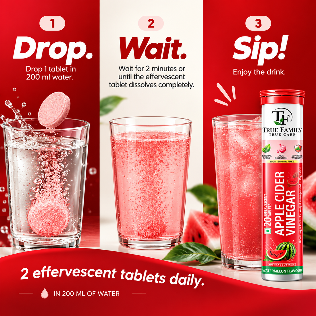 Apple Cider Vinegar Effervescent Tablets – Watermelon Flavour | 20 Tablets