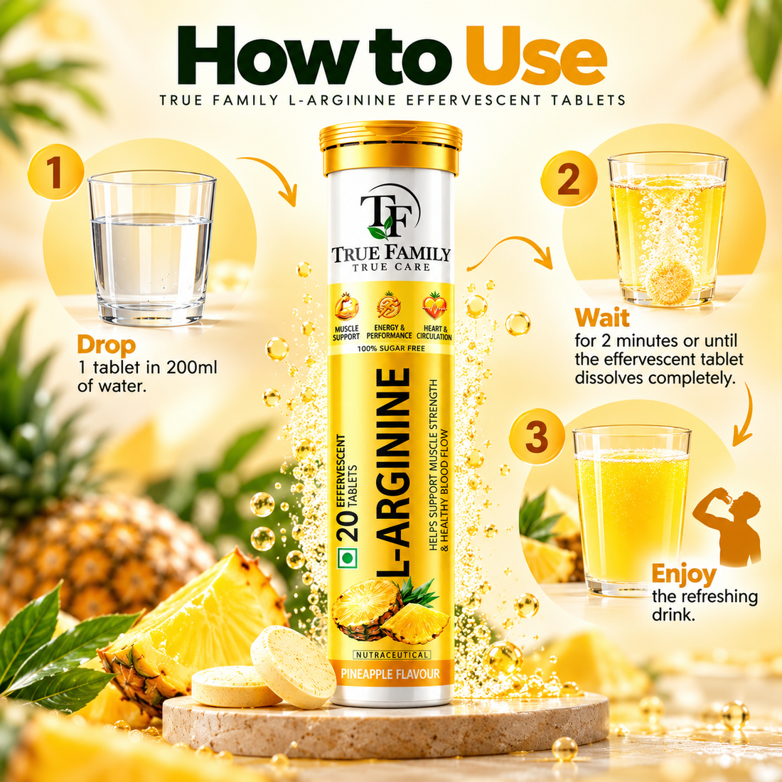 L-Arginine Effervescent Tablets – Pineapple Flavour | 20 Tablets