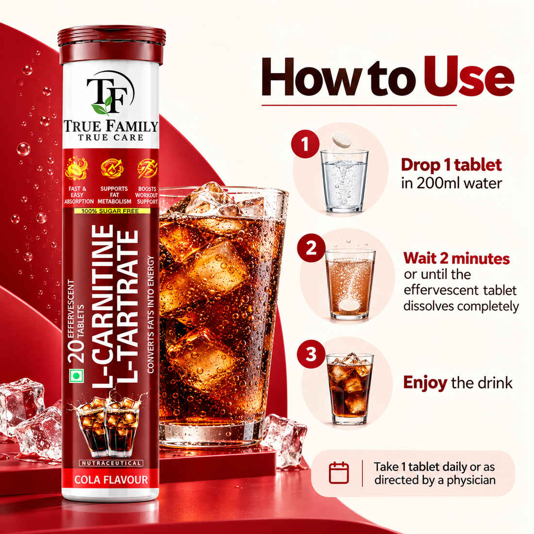 L-Carnitine L-Tartrate Effervescent Tablets – Cola Flavour | 20 Tablets